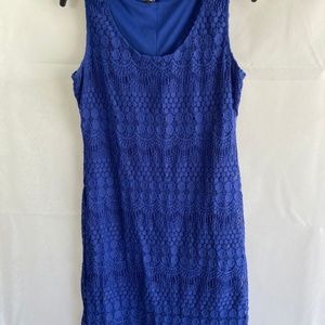 Womens Tank Sheath Lace Dress Blue Size Medium
